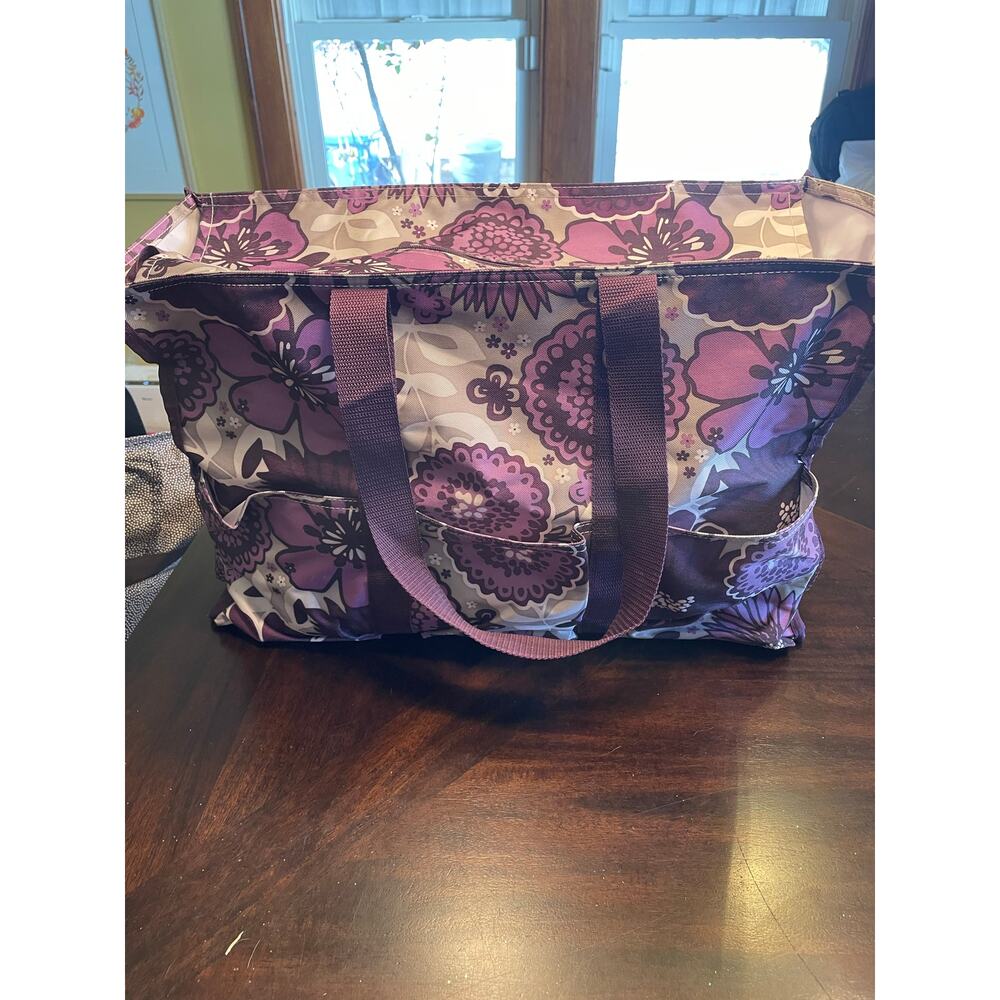Thirty-one Plum Awesome Blossom Large Zip Zipper Tote Utility Organizing